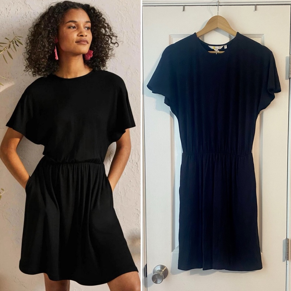 🗺️ NWT Boden Flutter Sleeve Jersey Dress in black size 6R
